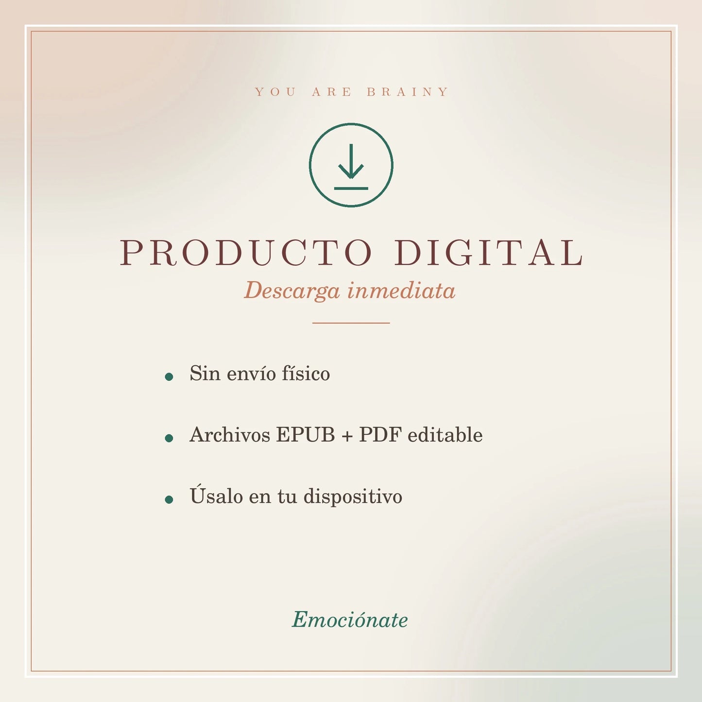 Producto digital de descarga inmediata: diario emocional Emociónate en EPUB y PDF editable para escritura terapéutica – You Are Brainy