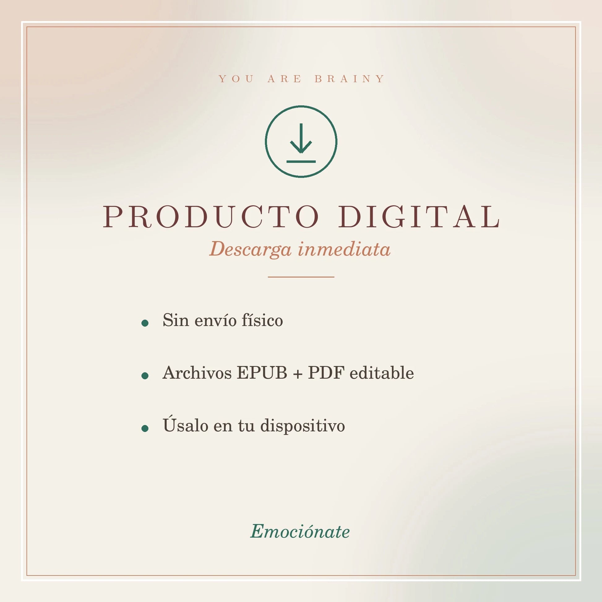 Producto digital de descarga inmediata: diario emocional Emociónate en EPUB y PDF editable para escritura terapéutica – You Are Brainy